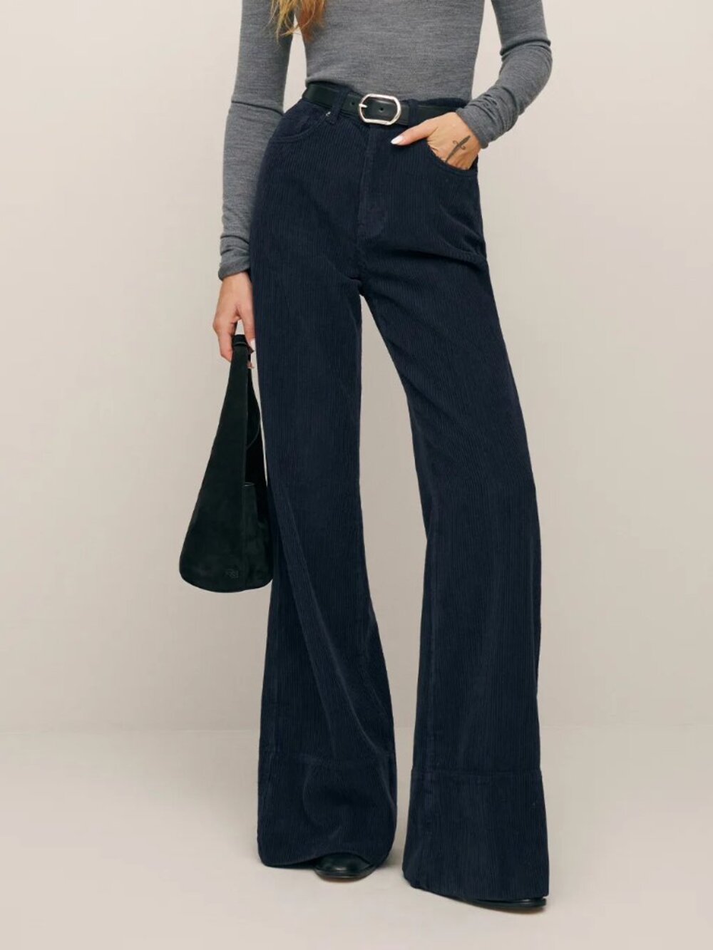 Reformation Penney High Rise Relaxed Flare Corduroy Pants Color: Navy Size: 25